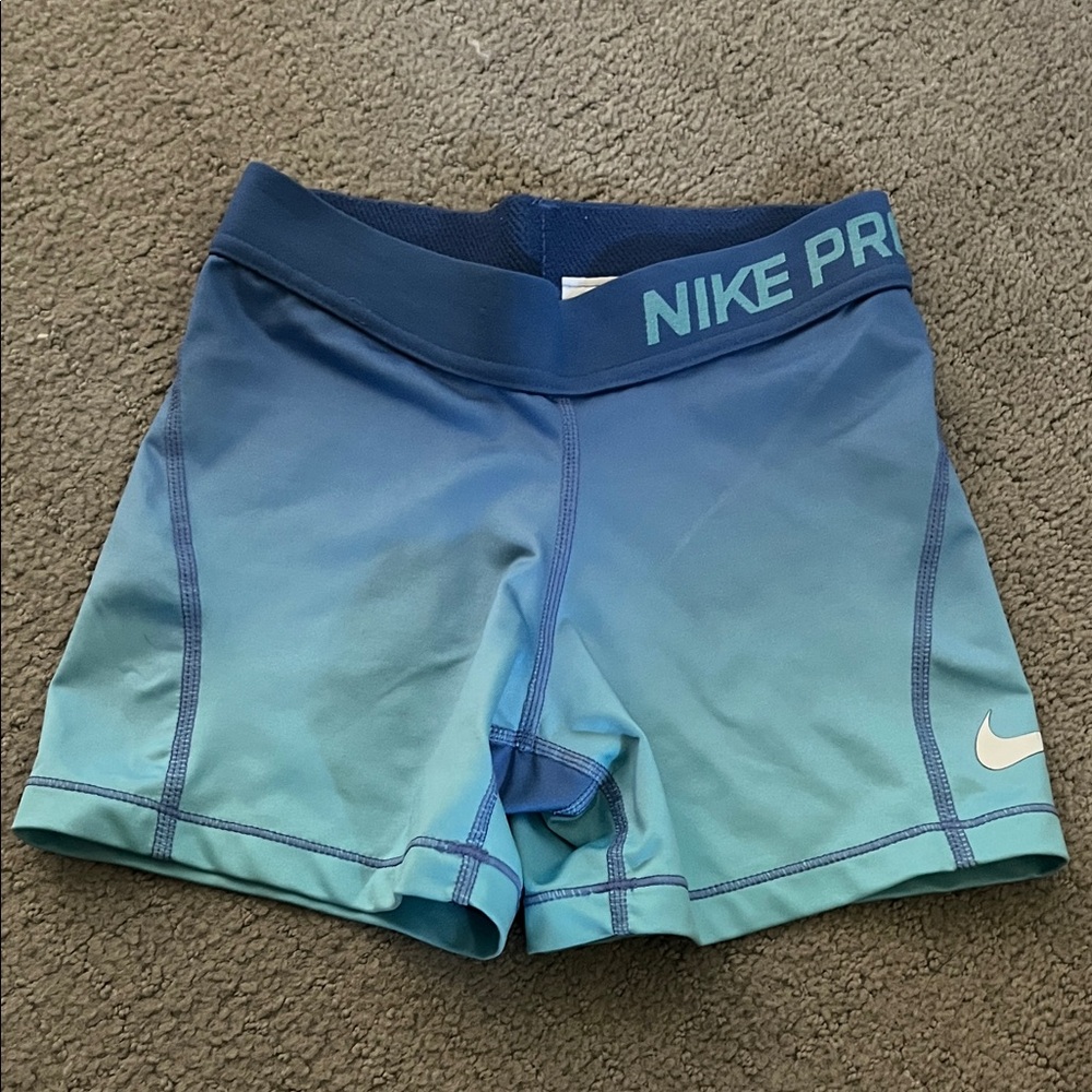 Nike Pro Blue Ombre Athletic spandex booty Shorts. Size Small